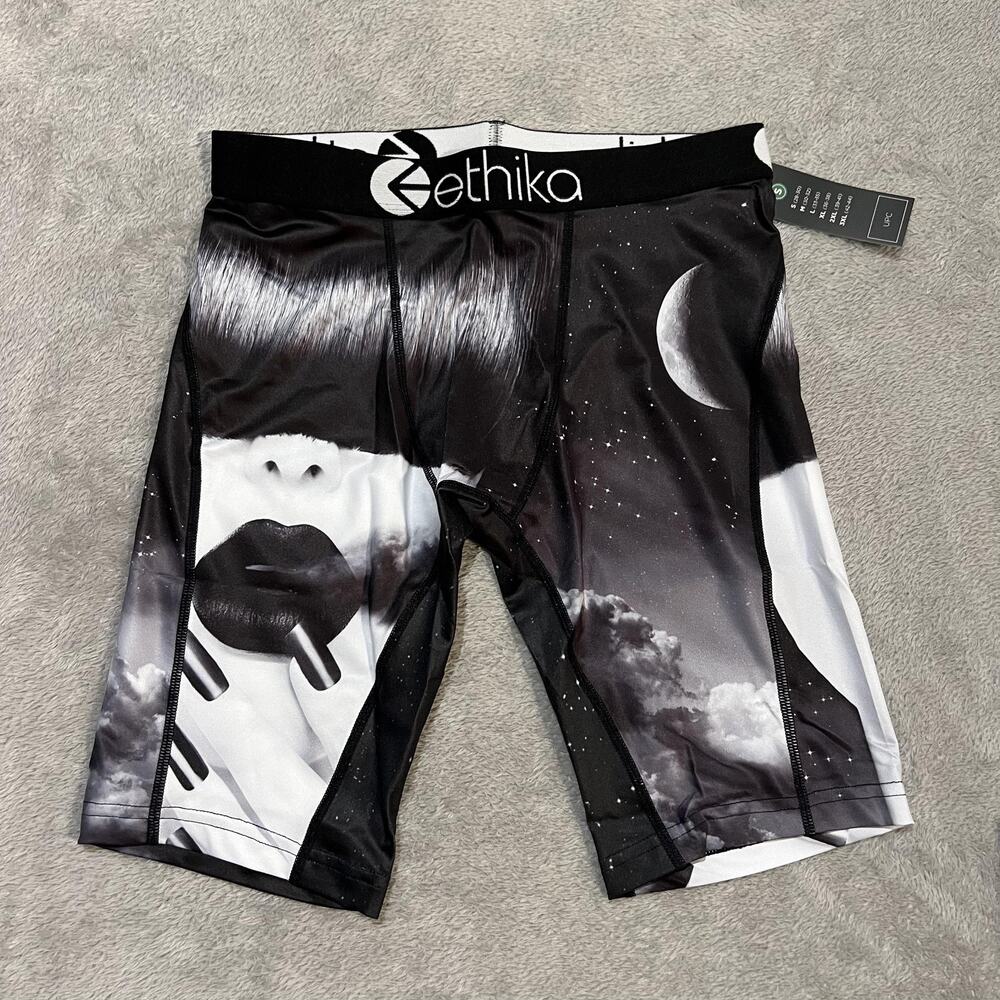 Ethika Dream Girl Boxer Briefs Mens Small Black Space Face Moon Underwear
